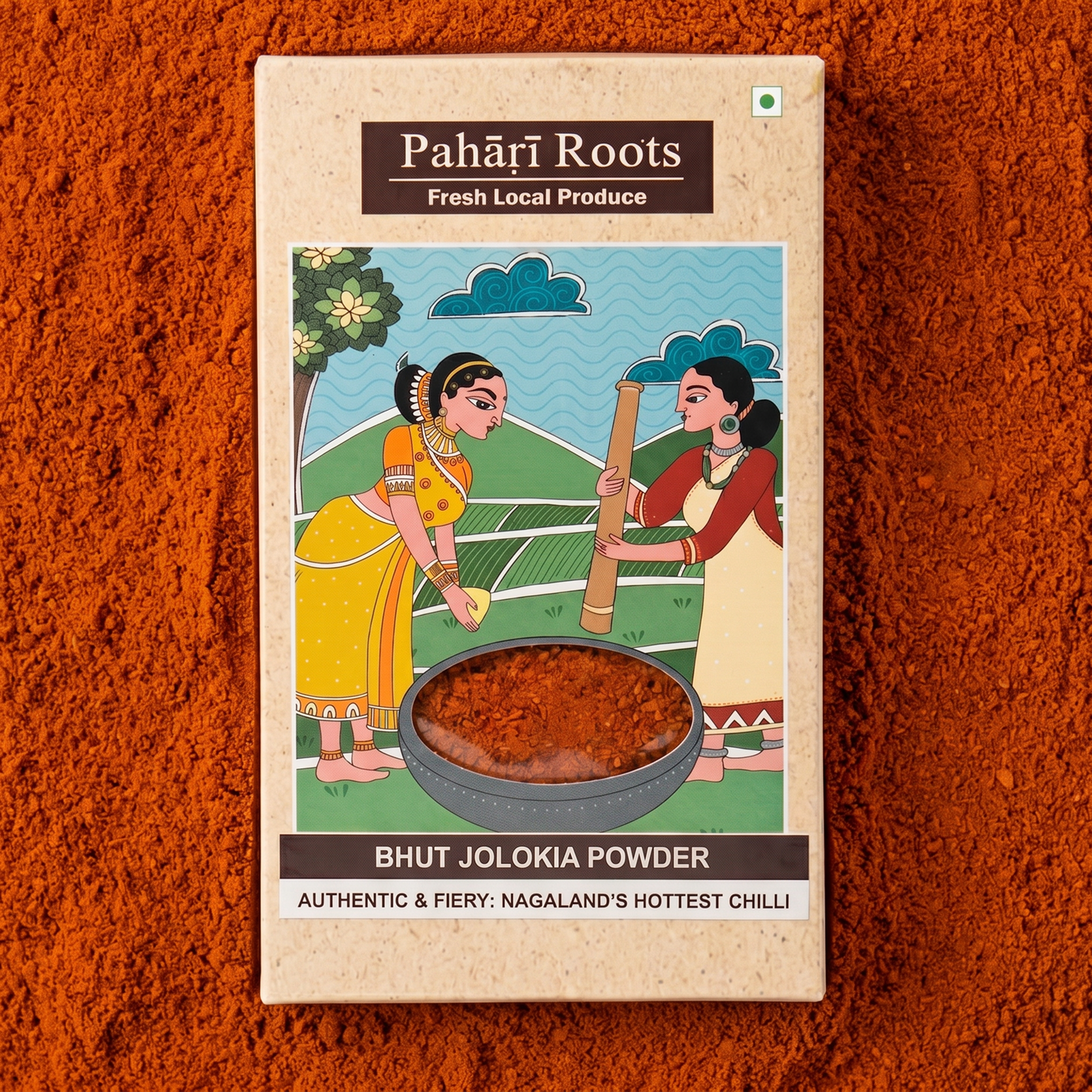 Authentic Bhut Jolokia Powder With Flakes packaged by Pahari Roots
